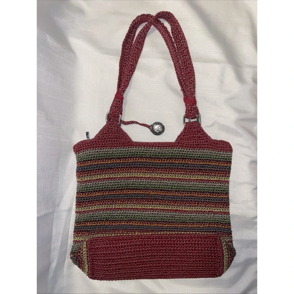 THE SAK Woven Crochet Shoulder Bag Y2K Striped Rainbow Hobo Bag Artsy Hippie